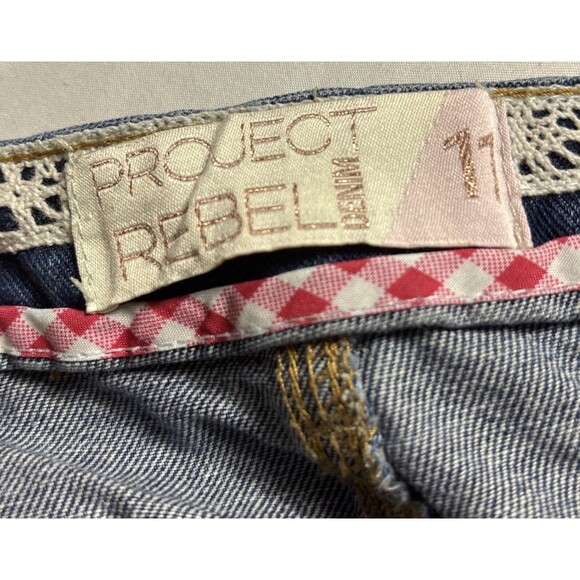 PROJECT REBEL DENIM Raw Hem Checkered Medium Wash High Rise Cut Off Shorts BL - Picture 13 of 15